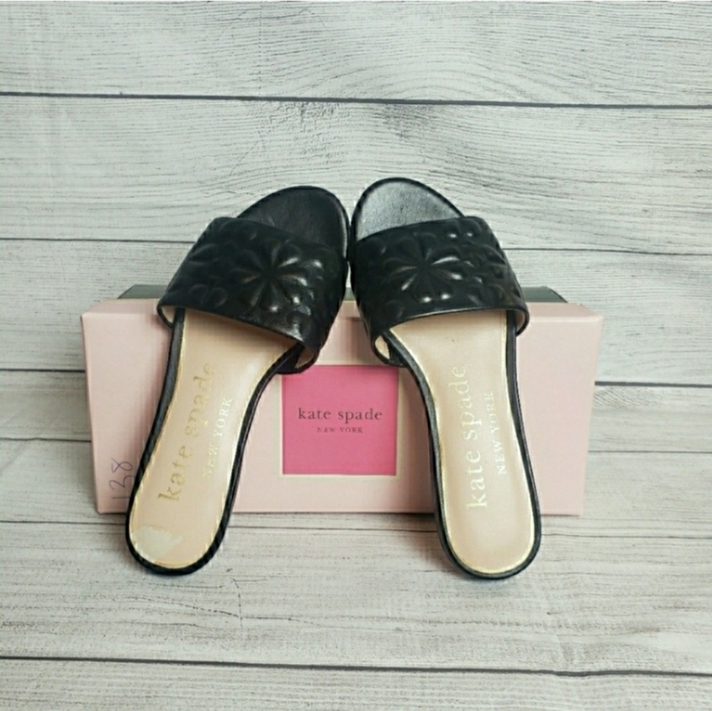 Kate Spade Leather Emmie Slide Black‎ Womens Sz 5.5B